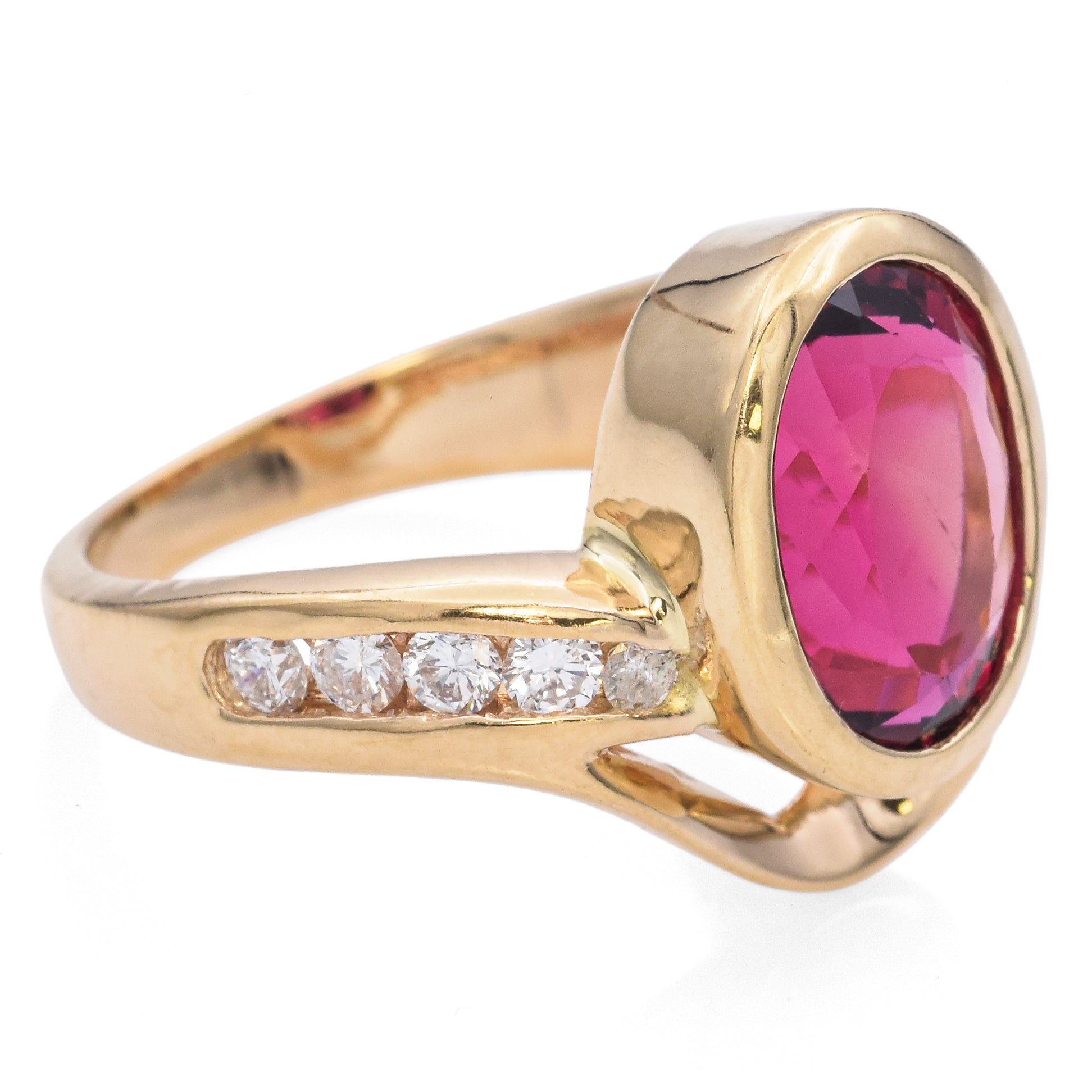 14K Yellow Gold 10 Ct Tourmaline & 0.15 TCW Diamond Cocktail Ring