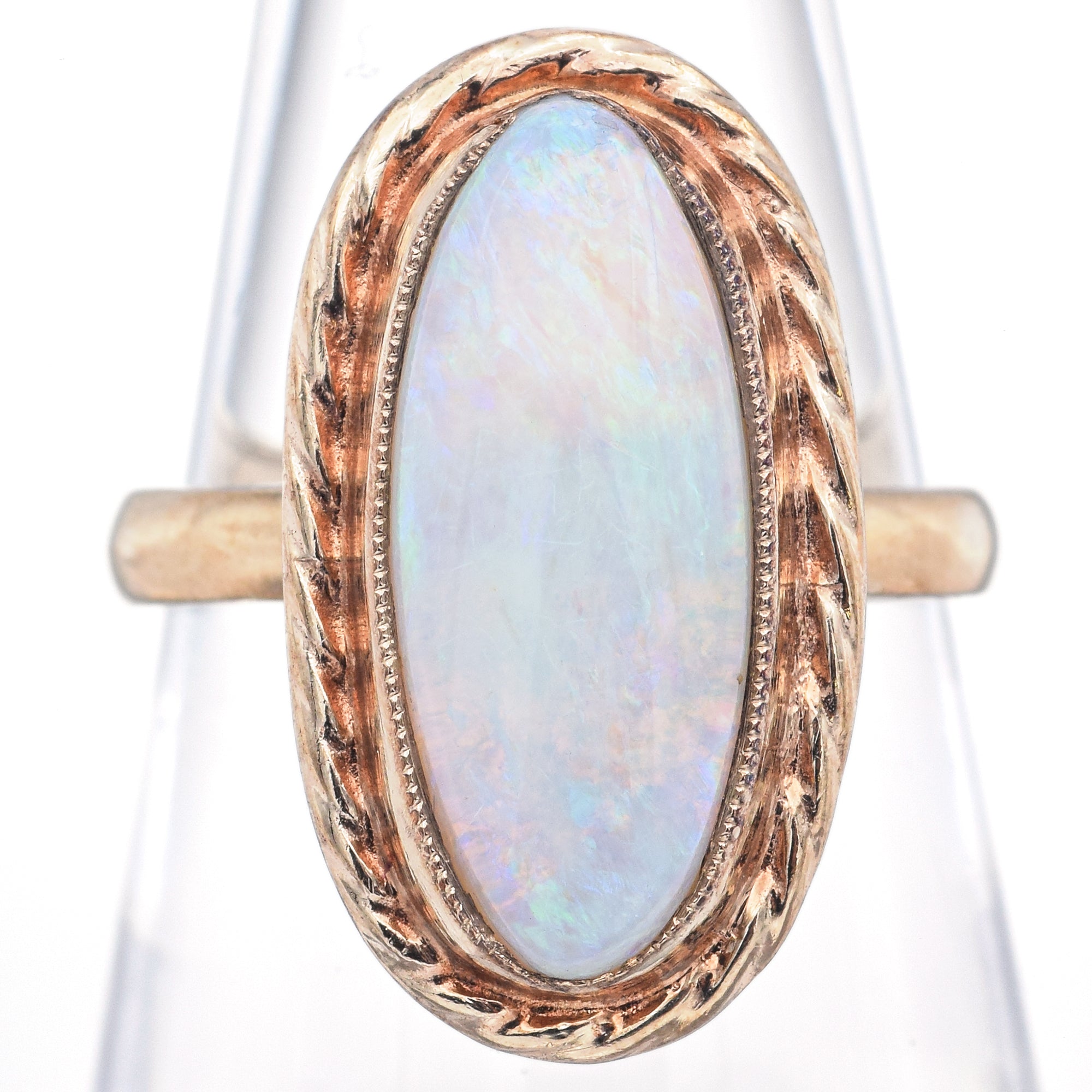 Vintage 14K Yellow Gold Opal Oval Cabochon Cocktail Ring Size 7