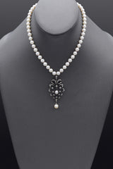 Antique Sterling Silver Paste & Natural Pearl Beaded Strand Necklace