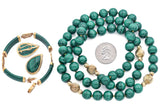 Vintage Malachite 8K Gold Necklace, Earrings & 14K Gold Bracelet Set