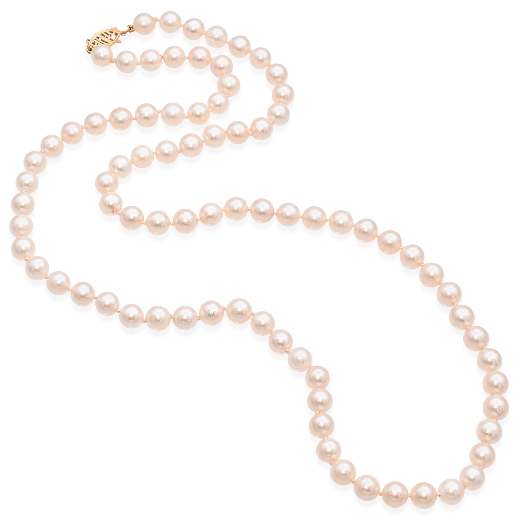 14K Yellow Gold Pearl Strand Necklace 24" + Box