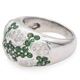 18K White Gold Green Garnet and Paisley Diamond Dome Ring