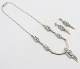 Zuni Southwestern Signed Sterling Silver Multi-Stone Inlay Necklace Earring Set