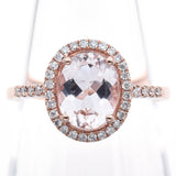 Estate 10K Rose Gold Morganite & Diamond Oval Band Ring Size 7