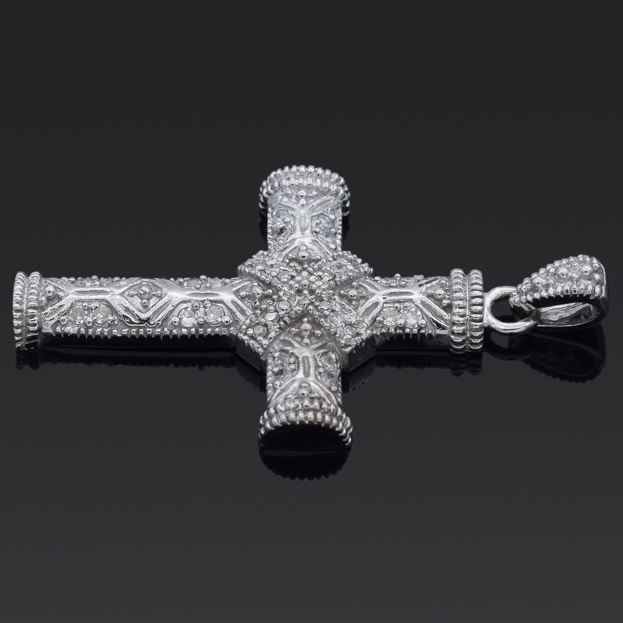 Vintage 14K White Gold 0.48 TCW Diamond Cross Pendant