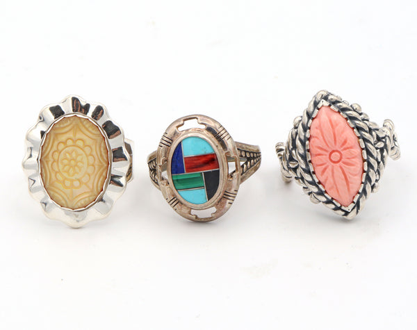 Lot of 3 Carolyn Pollack Relios Inlay Mother of Pearl Coral 925 Ring Size 10