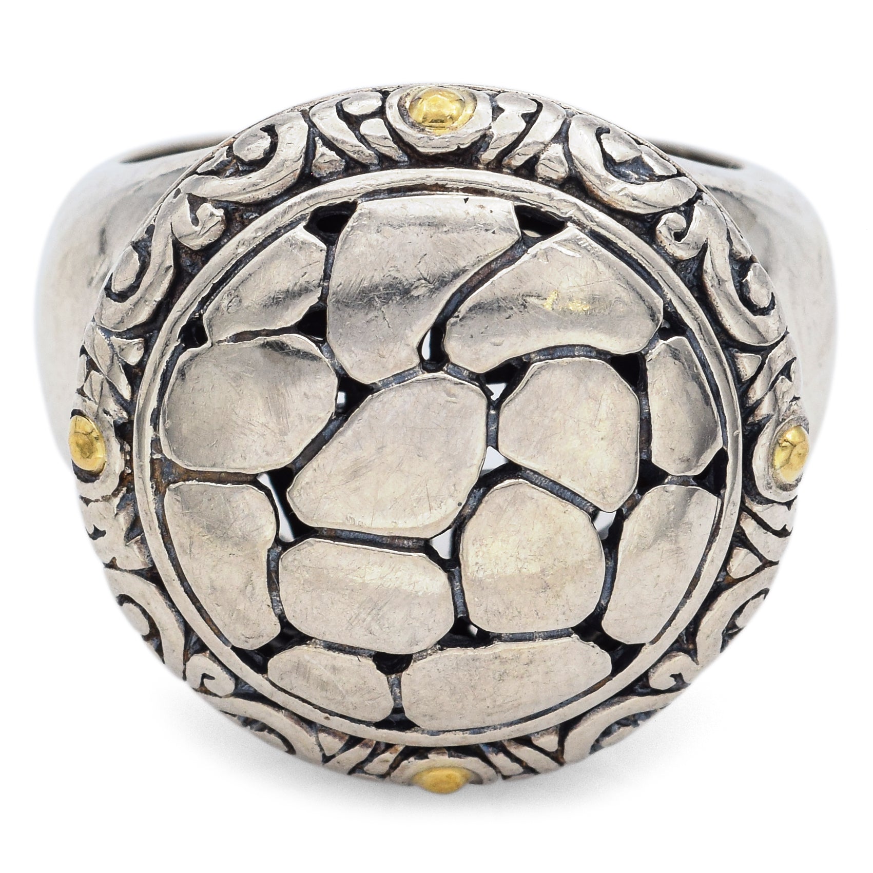 EFFY Sterling Silver & 18K Yellow Gold Crackle Circle Cocktail Ring Size 8