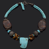 Shonto Canyon Sterling Silver Turquoise, Tiger's Eye, Agate Beaded Necklace