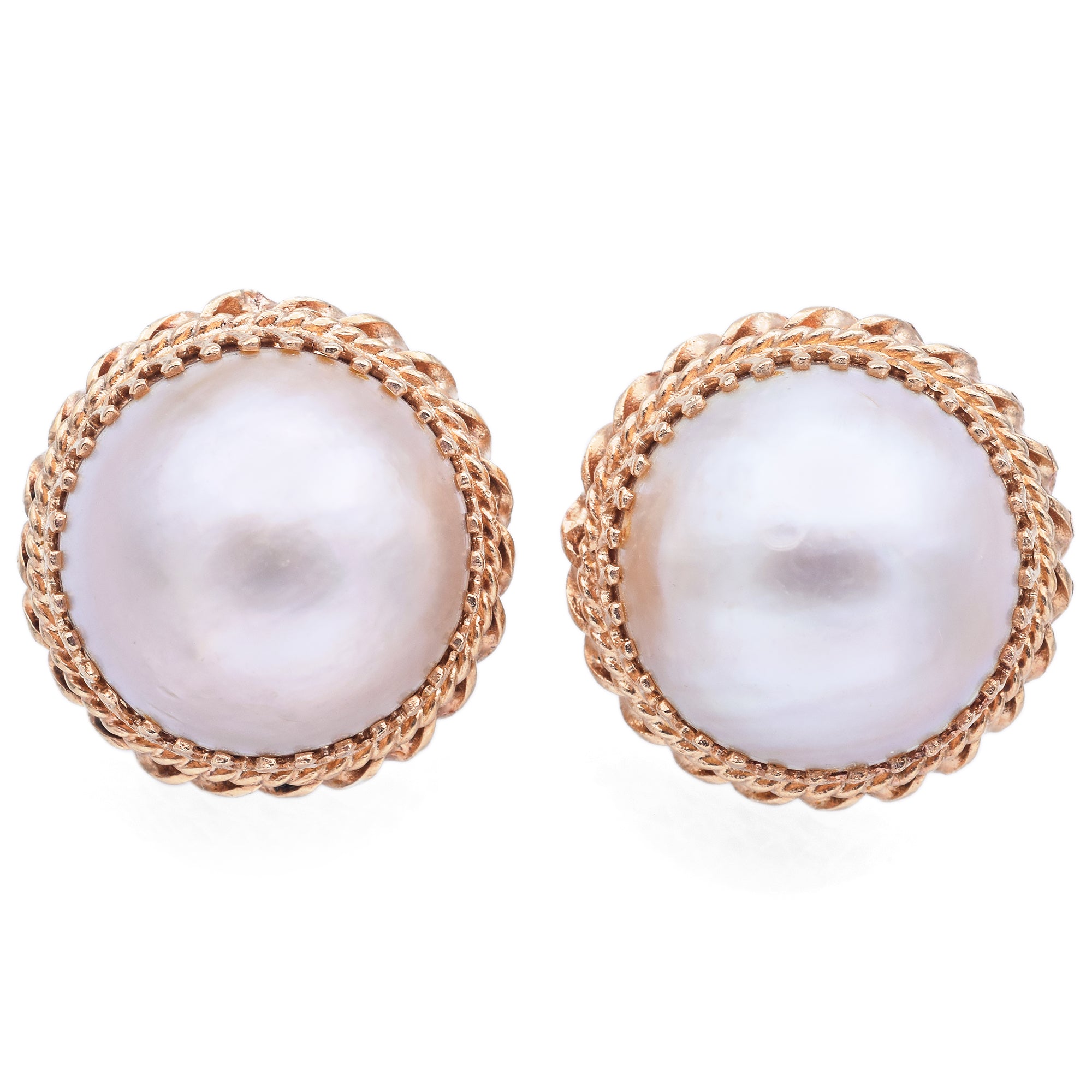 Vintage 14K Yellow Gold Mabe Pearl Clip-On Earrings