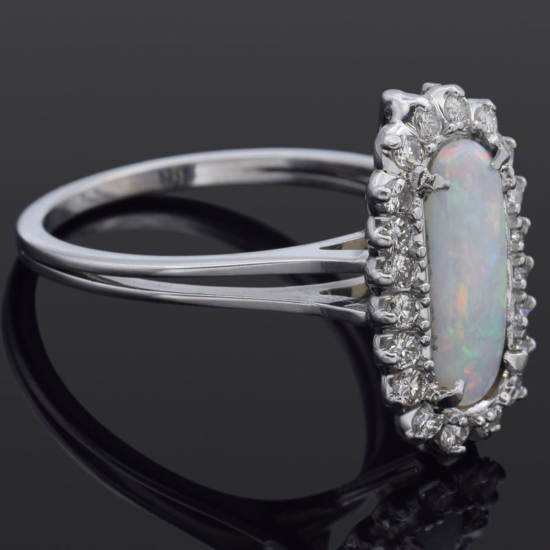 Vintage Opal & 0.40 TCW Diamond 14K White Gold Cocktail Ring Size 8.5