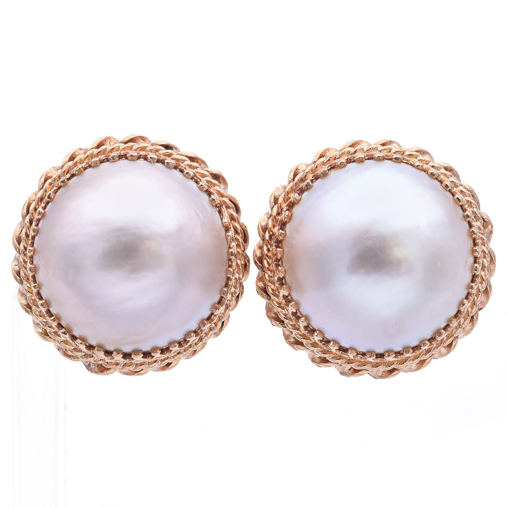 Vintage 14K Yellow Gold Mabe Pearl Clip-On Earrings