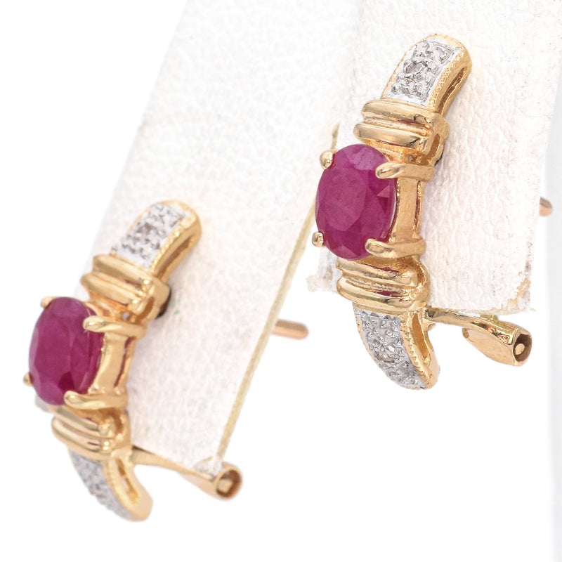 14K Yellow Gold 0.76 TCW Ruby and Diamond Omega Back Earrings