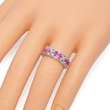 14K White Gold Oval 1.89 TCW Pink Sapphire and Accent Diamond Ring