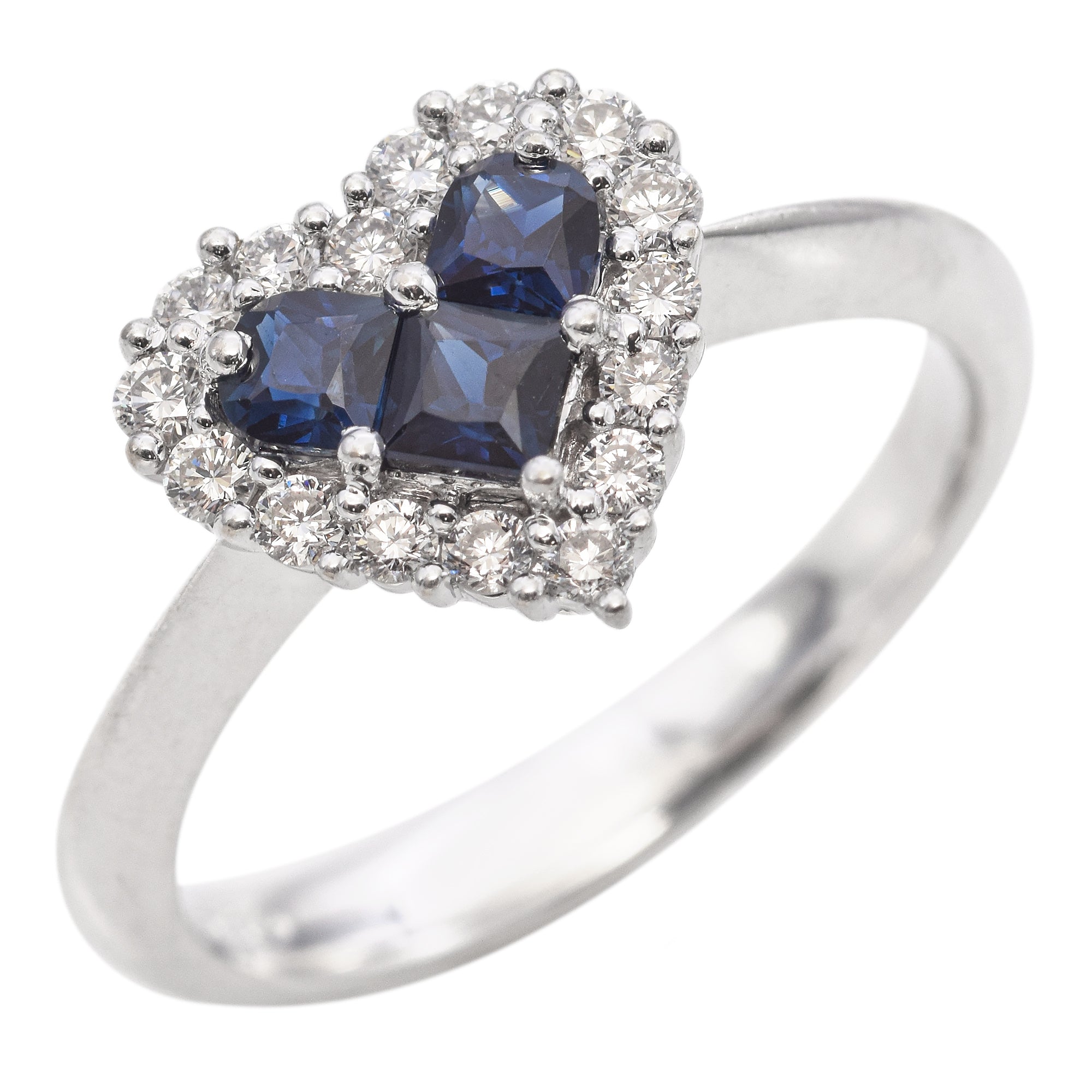 14K White Gold Sapphire and Diamond Heart Ring