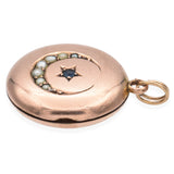 Antique 7K Rose Gold Pearl Moon and Sapphire Star Locket Pendant