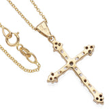 14K Yellow Gold Baguette & Round Diamond 0.22 TCW Cross Pendant Necklace