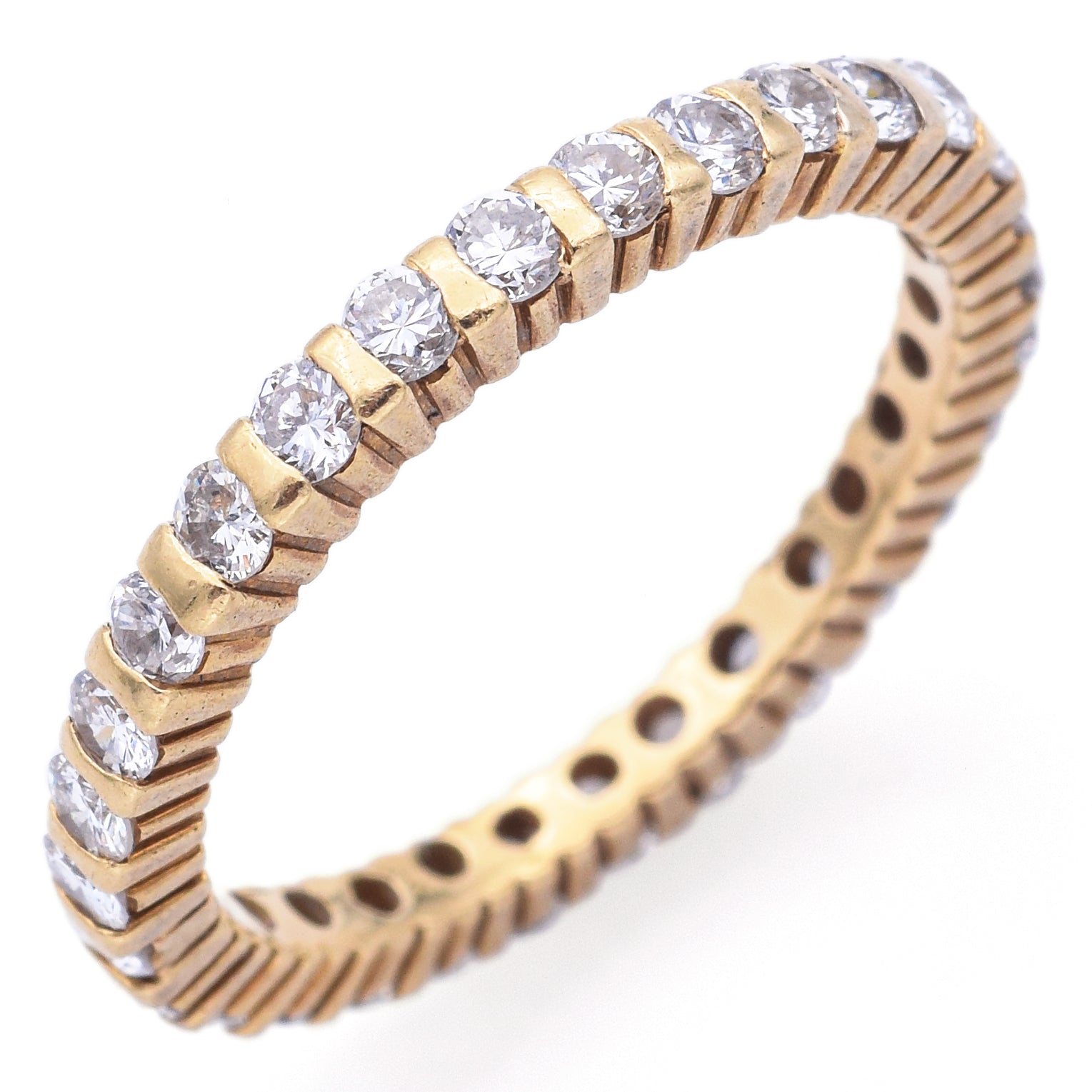 Estate 18K Yellow Gold 0.87 TCW Diamond Round Eternity Band Ring Size 6