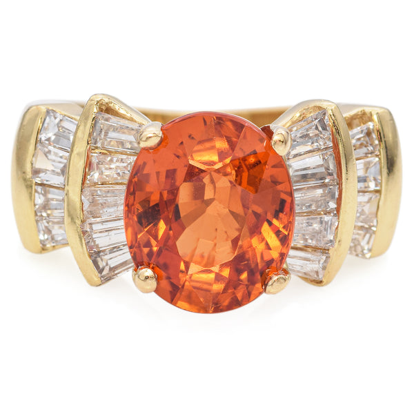 14K Yellow Gold 3.45 Ct. Spessartine Garnet and Diamond Ring