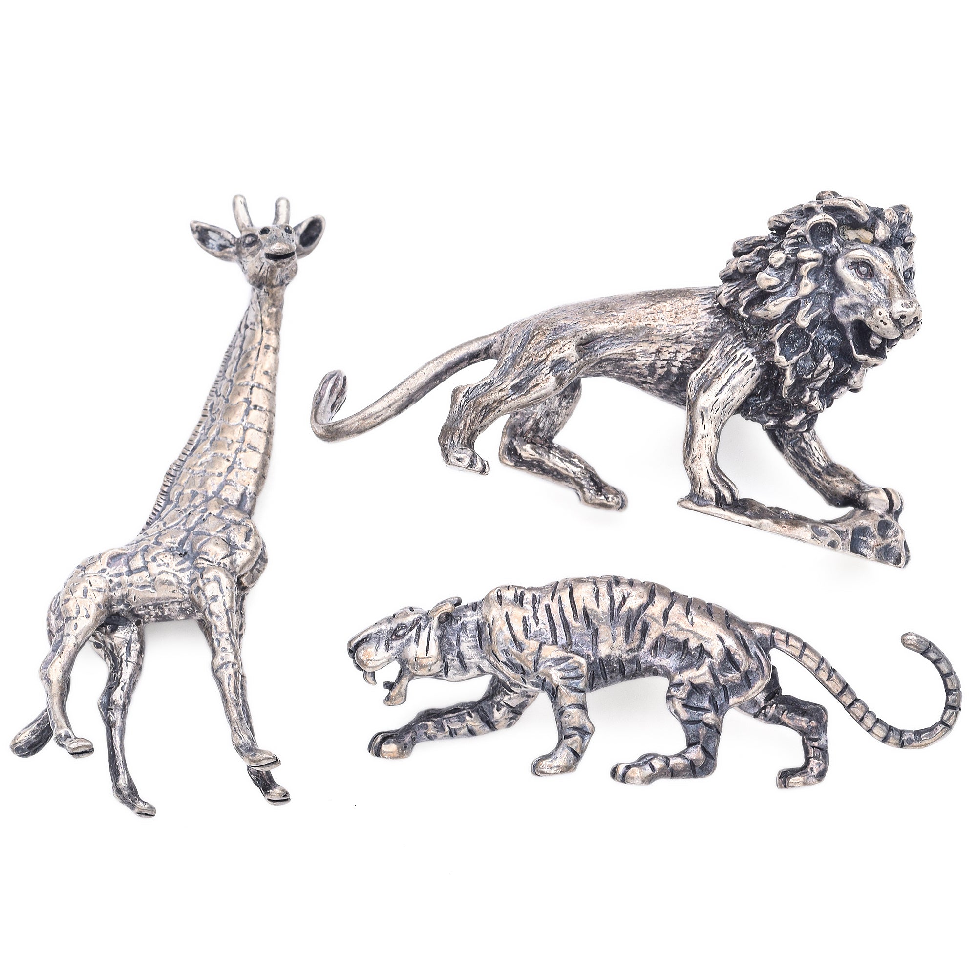 Vintage Cartier Sterling Silver Giraffe, Lion and Panther Miniature Figurines