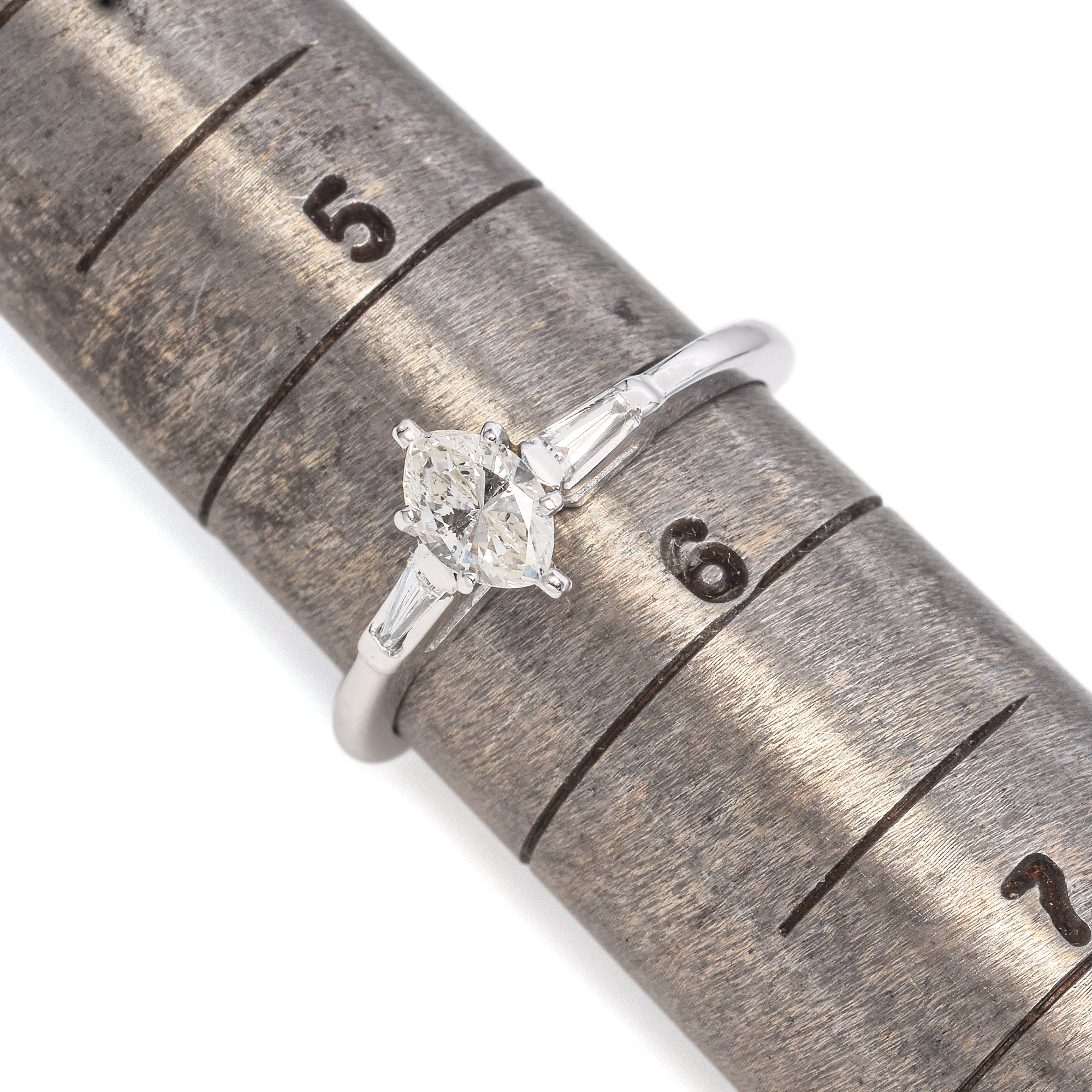 14K White Gold Marquise Diamond and Tapered Baguette Engagement Ring