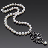 Antique Sterling Silver Paste & Natural Pearl Beaded Strand Necklace