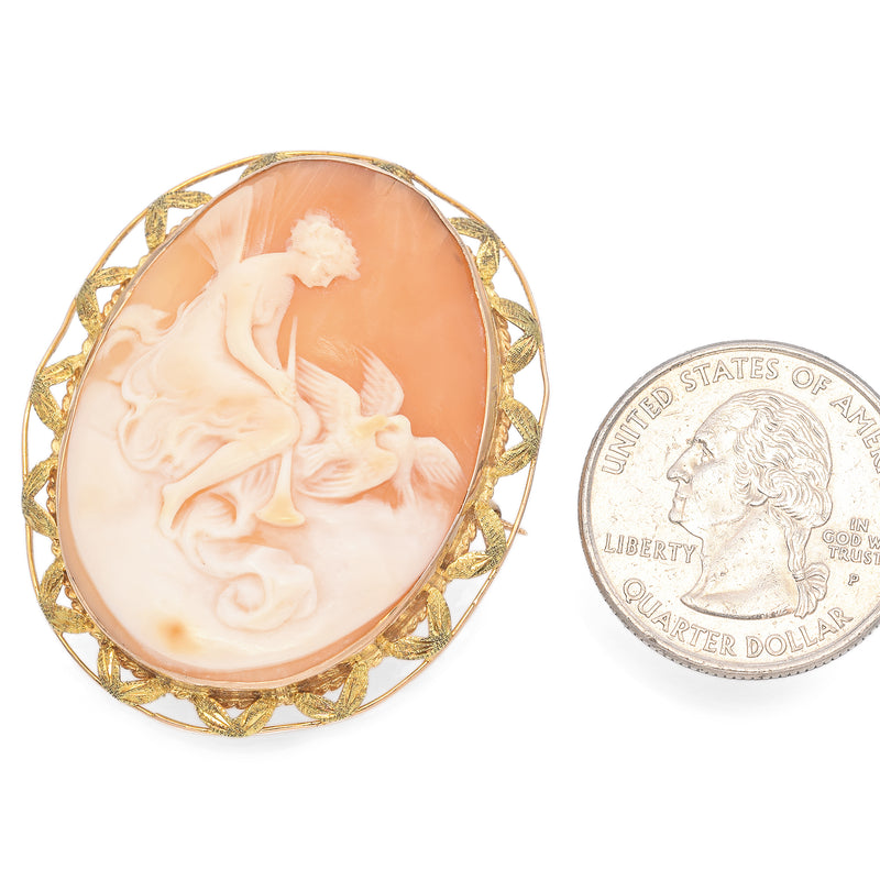 Antique Yellow Gold Cameo Psyche with Doves Brooch