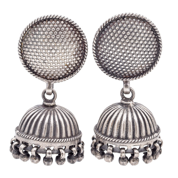 Estate Sterling Silver Round Drop Traditional Jhumka Earrings