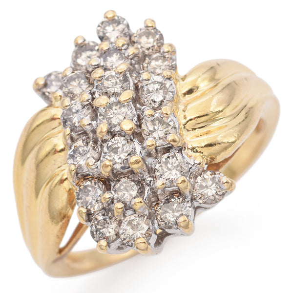 14K Yellow Gold Diamond Cluster Ring