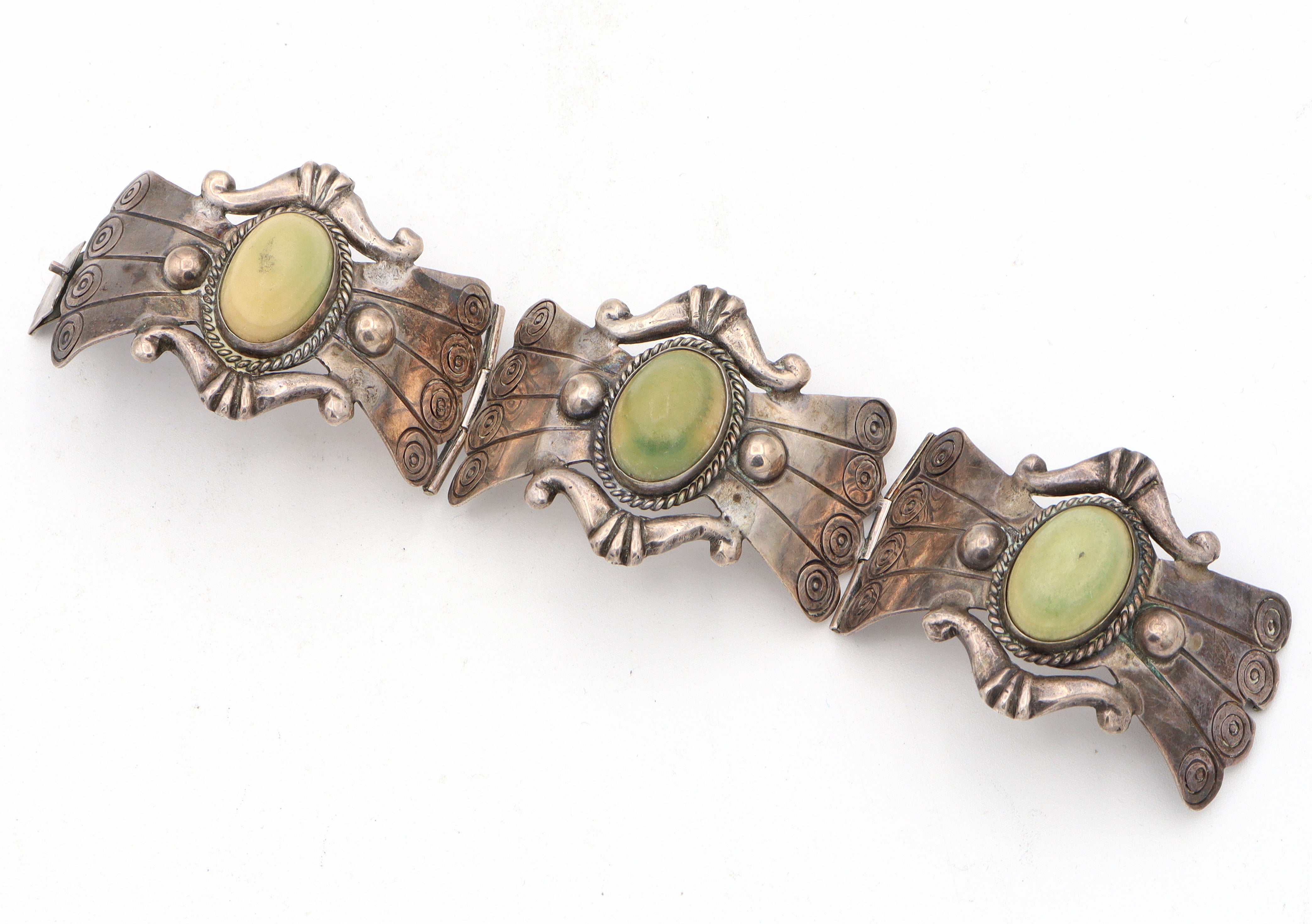 Rare Vintage William Spratling Taxco Mexico Green Calcite 925 Hinged Bracelet