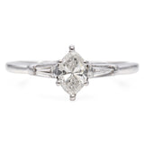 14K White Gold Marquise Diamond and Tapered Baguette Engagement Ring