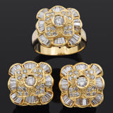 Estate 14K Yellow Gold 3.35 TCW Diamond Earrings & Ring Set