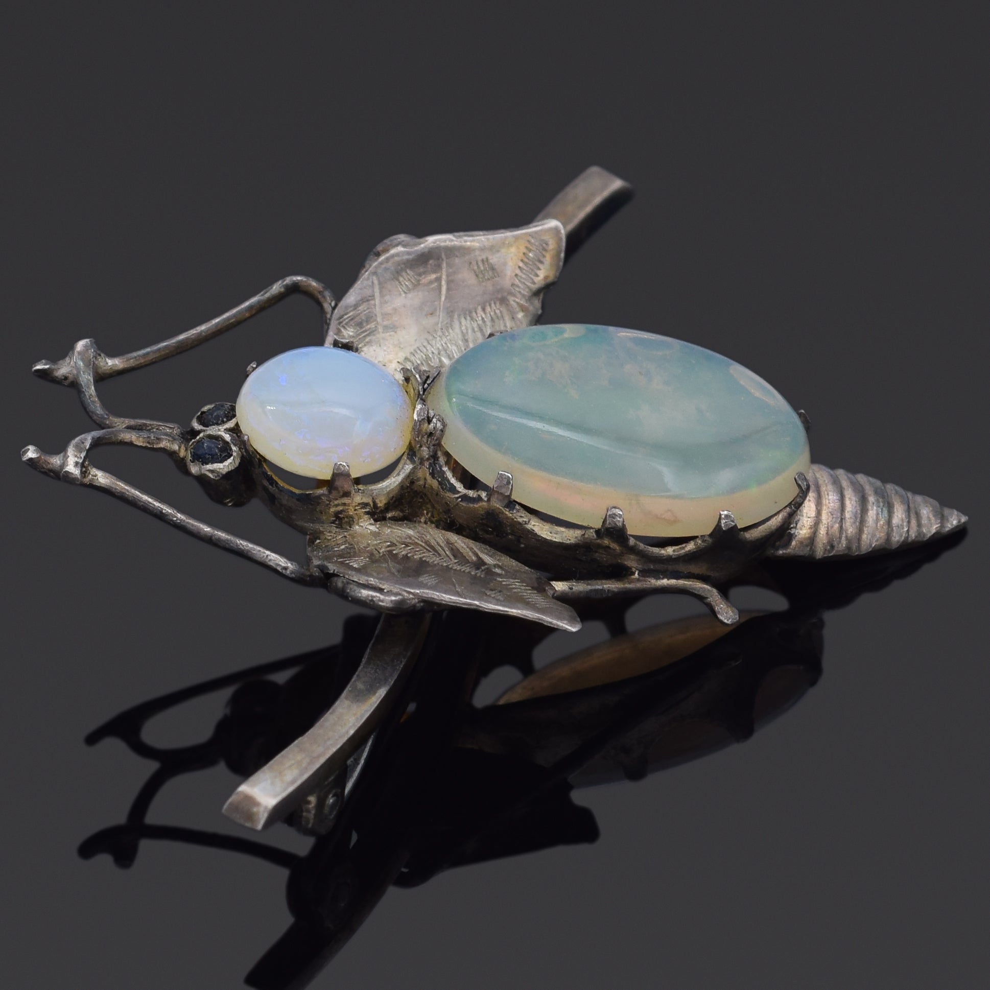 Vintage Sterling Silver Opal & Blue Paste Bug Brooch Pin