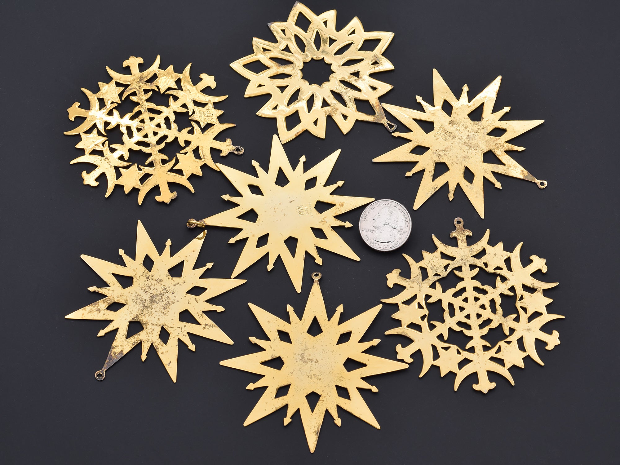 Lot of 7 1970's MMA Metropolitan Museum of Art Gold Vermeil Star Ornaments