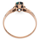 Allsopp-Steller Vintage 10K Rose Gold Round Cut Emerald with Floral Motif Ring