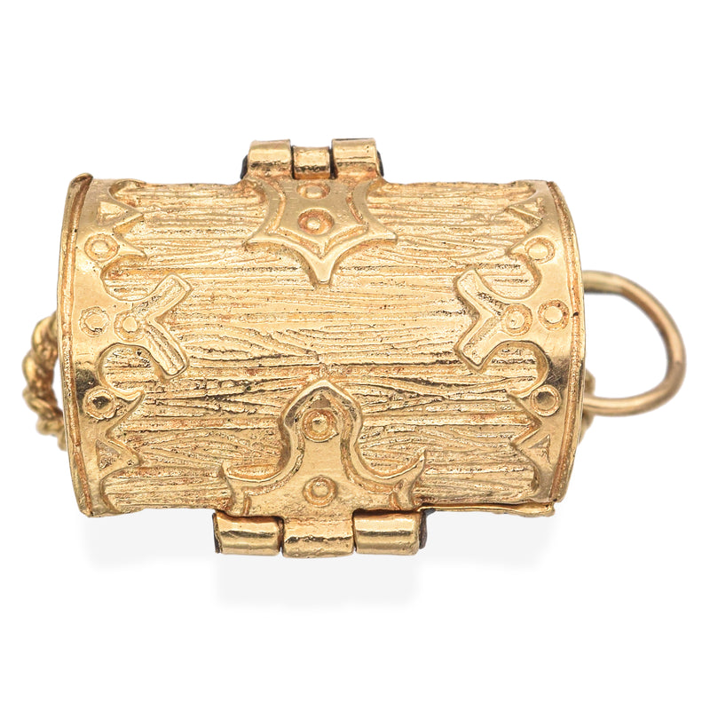 Vintage 9K Yellow Gold Treasure Chest Opens to Reveal Treasures Charm Pendant