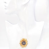 Vintage 18K Yellow Gold Flower 1.11 TCW Sapphire and 0.77 TCW Diamond Brooch Pin