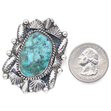 Vintage Sterling Silver Turquoise Southwestern Round Brooch Pin Pendant