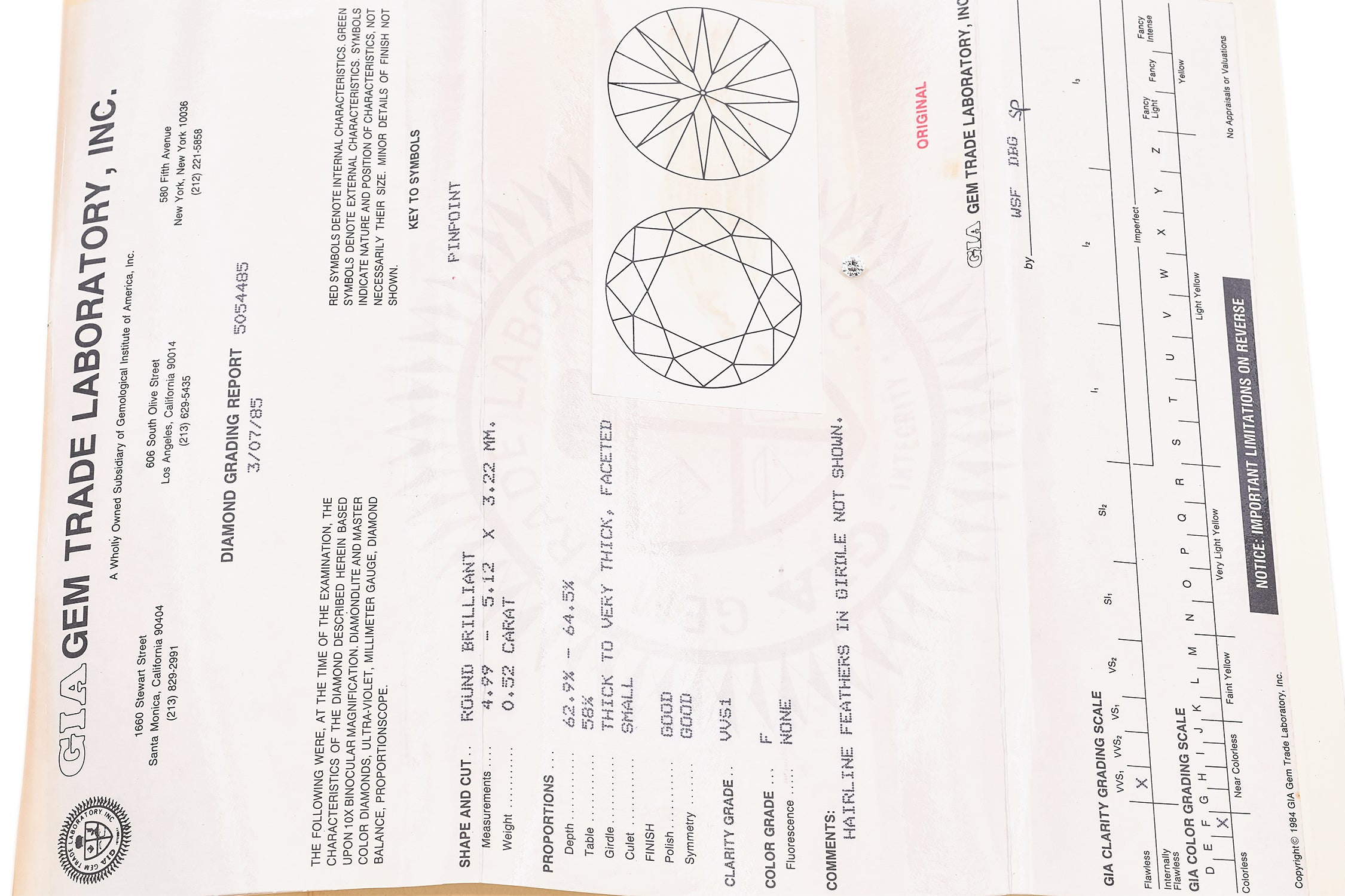 GIA Certified Loose 0.52Ct F VVS1 Round Brilliant Diamond 4.99 - 5.12 x 3.22 mm