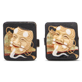 Vintage Toshikane Japan Sterling Silver Porcelain Kabuki Mask Cufflinks