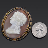 Antique 18th Century Gold Vermeil Cameo Shell Black Enamel Brooch Pin