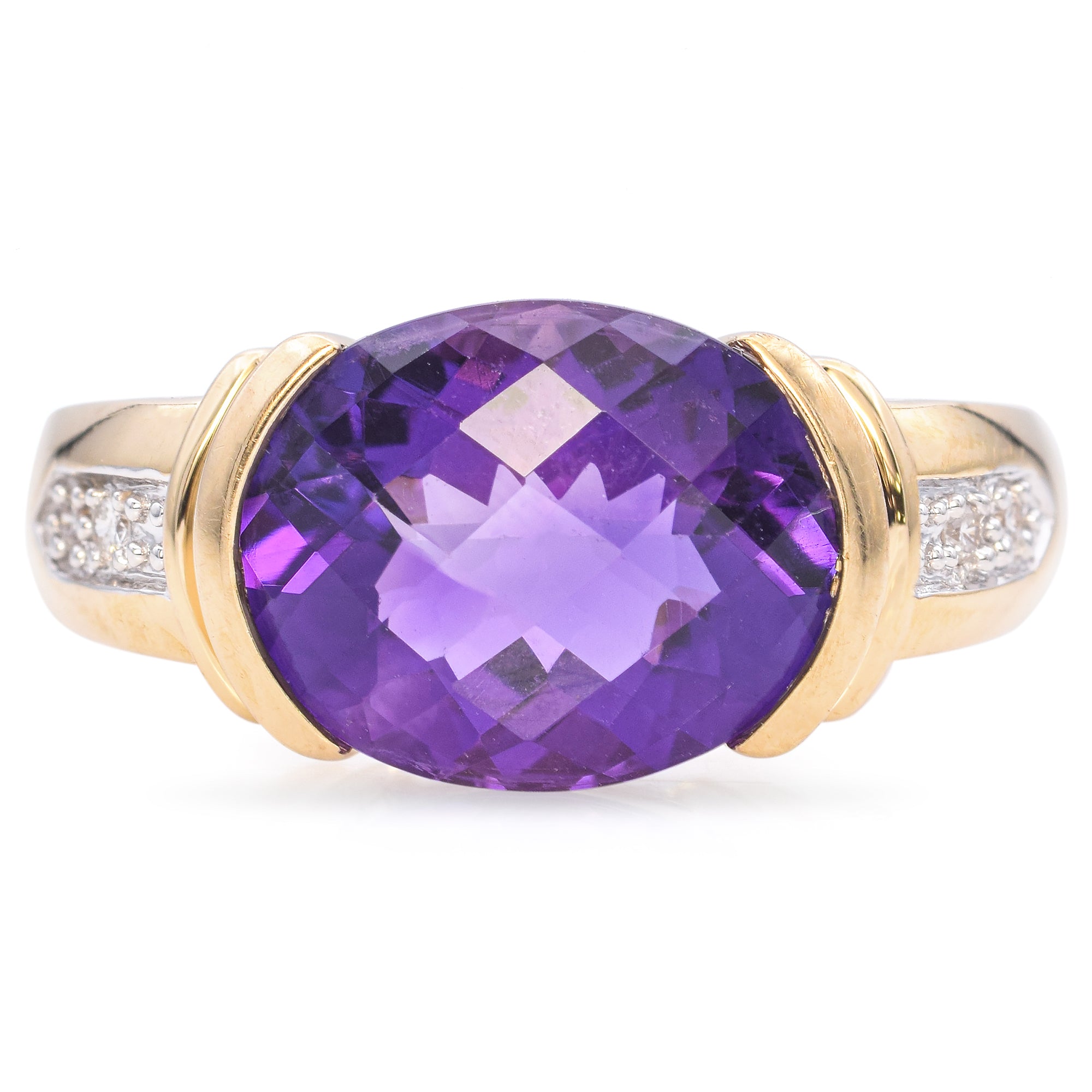 14K Yellow Gold 3.07 TCW Amethyst & Accent Diamond Ring