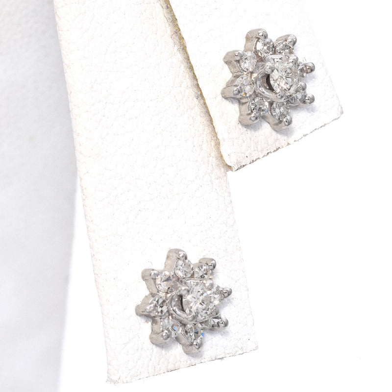 14K White Gold Diamond Halo Stud Earrings