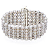 Vintage White Gold 5 Row Pearl and Diamond Bracelet