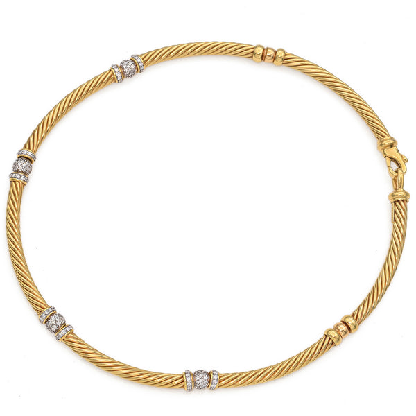 David Yurman 18K Yellow Gold Diamond Cable Collar Necklace
