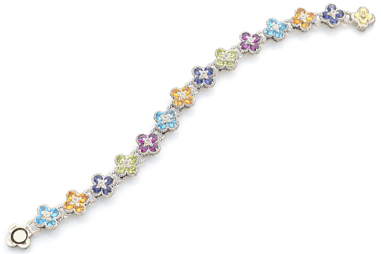 Sterling Silver Multi Stone Flower Fashion Bracelet For store Women