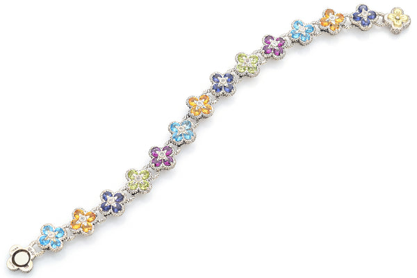 Barbara Bixby Sterling Silver 18K Gold Multi-Stone Flower Magnetic Bracelet