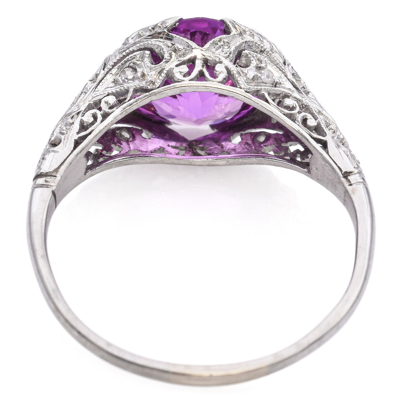 Vintage 18K White Gold 3.89Ct Pink Lab Sapphire and Accent Diamond Ring