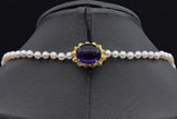 Vintage 14K Yellow Gold 11.91 Ct Amethyst & Pearl Beaded Strand Necklace 20.5"