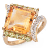 14K Yellow Gold Citrine, Tourmaline, Diamond Ring