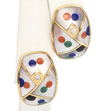 14K Yellow Gold Mother of Pearl Diamond, Inlay Stone Ring & Clip-On Earring Set